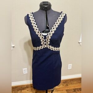 Lily Pulitzer Elegant Navy Blue Dress with Gold Accents